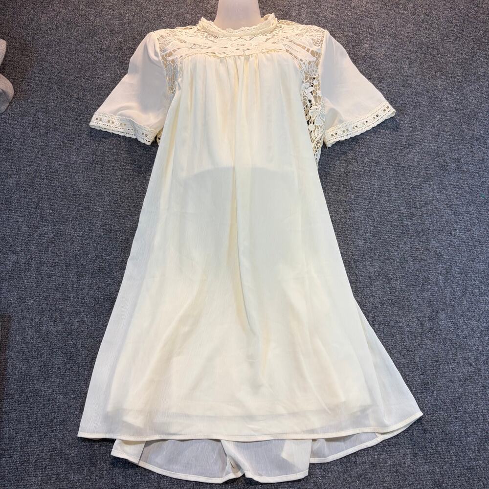 Entro Ivory White Crochet Lace Yoke Open Back Short Sleeve Mini Dress Women S